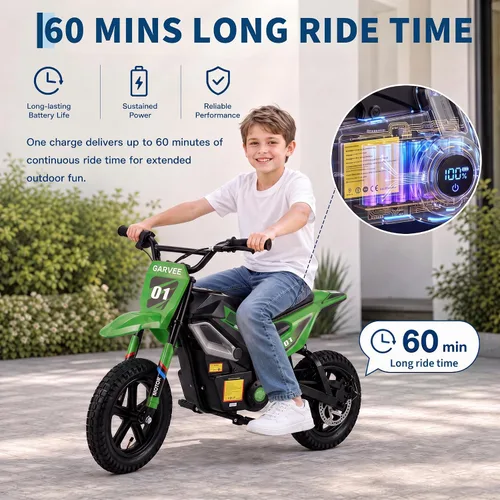 Vista 2 de Garvee Bicicleta de cross eléctrica de 24 V para niños de 5 +, 12 MPH Greena