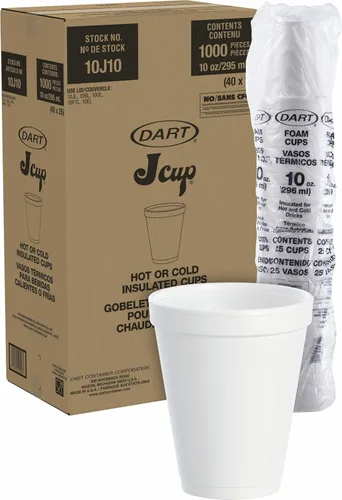 Vista 4 de Dart Vasos de espuma 10J10, 10 onzas, color blanco, 25 por bolsa (caja de 40 bolsas)