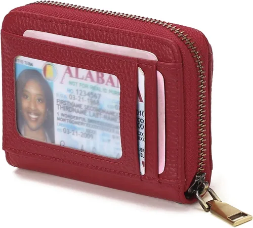 Vista 7 de GAEKEAO Cartera de piel con bloqueo RFID para mujer, pequeño, compacto, con cremallera, tarjetero con ventana de identificación y bolsillo