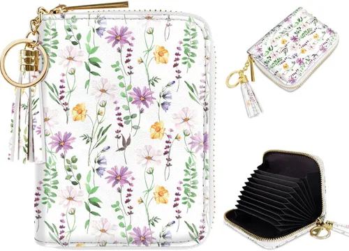 Vista 18 de Coco Rossi Tarjetero de crédito para mujer, cartera pequeña, funda RFID Un brillo azul y verde