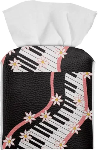 Vista 30 de Gomyblomy Coloridas notas musicales cajas de pañuelos cubiertas de teclado de piano pu cuero caja de pañuelos cuadrado organizador de pañuelos