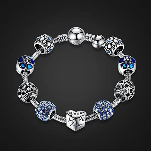 Vista 5 de YOUFENG Pulsera de cuentas de amor para mujer, cadena de serpiente, unicornio, dijes de flores, regalos de cumpleaños para ella