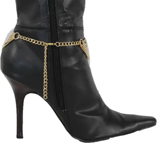 Vista 3 de TFJ - Pulsera de cadena para botas de moda occidental para mujer, diseño de metal dorado, con dije de corazón