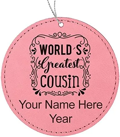 Vista 2 de LaserGram Personalized Christmas Ornament, World's Greatest Cousin, Faux Leather, Custom Laser Engraved Gift Idea (Round Shape, Black with Gold)
