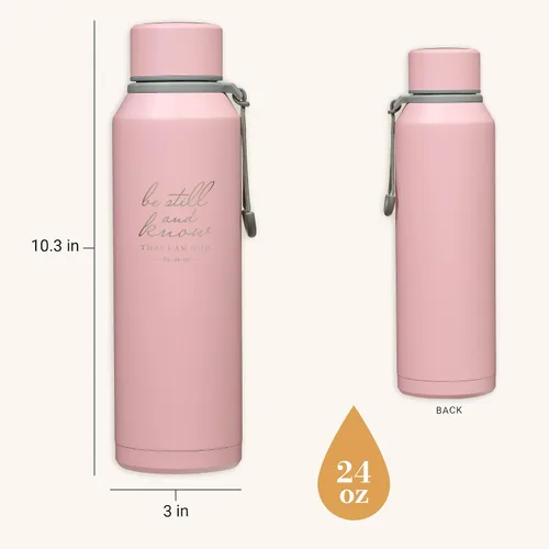 Vista 2 de Christian Art Gifts Botella de agua aislada de acero inoxidable de doble pared sellada al vacío para mujeres: Be Still & Know, Salmo 46:10