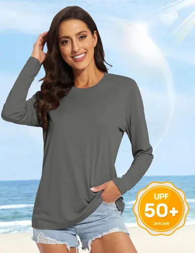 Vista 2 de MAGCOMSEN Camisas de manga larga UPF 50+ para mujer, protección solar SPF Ateltic, camisetas de secado rápido