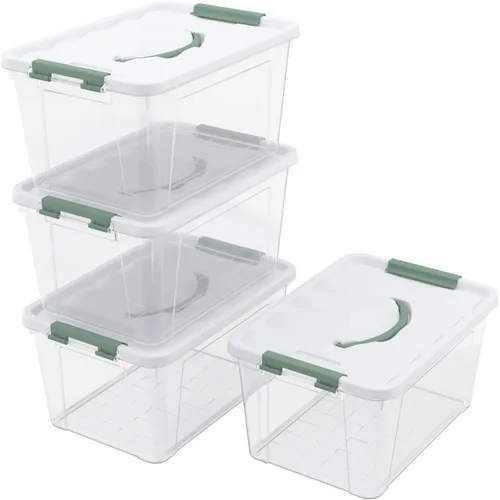Vista 14 de Caja de almacenamiento transparente pequeña de 3.5 cuartos de galón con asa, pequeños contenedores de plástico con tapas, 6 paquetes