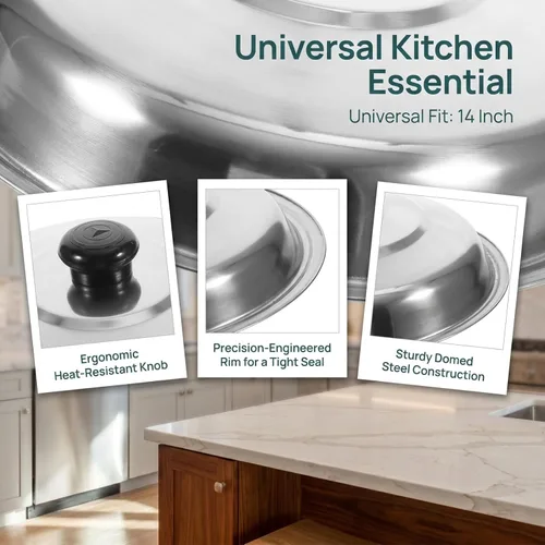 Vista 2 de DOITOOL Tapa universal de sartén de acero inoxidable de 14 pulgadas con perilla resistente al calor para sartenes y utensilios de cocina