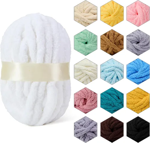 Vista 23 de ERLYEEN Hilo de Chenilla Grueso Súper Voluminoso Suave Espeso Esponjoso Jumbo Gigante Lavable Hilo Grande de Poliéster DIY para Manta de Tejido a