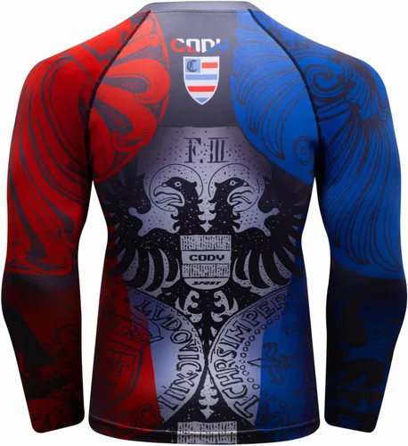 Vista 2 de Red Plume Camisetas de compresión de manga larga con impresión digital 3D para hombre, camiseta deportiva y fitness