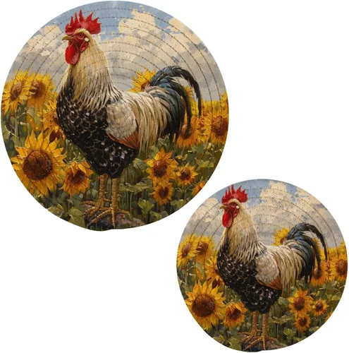 Vista 12 de Naanle Juego de 2 salvamanteles tejidos para ollas, 4 de julio, bandera de Estados Unidos, estrellas florales azules, manteles individuales redondos