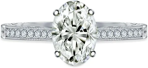 Vista 2 de RINGJEWEL Anillo de compromiso chapado en plata de moissanita blanca de corte ovalado para mujer