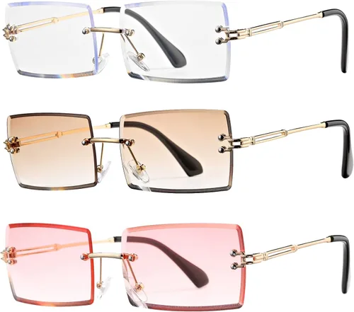 Vista 17 de Gafas de sol rectangulares para hombres/mujeres, gafas de sol pequeñas sin montura cuadrada