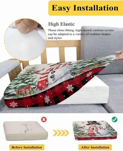 Vista 5 de Fundas de cojín para sofá de Navidad, muñeco de nieve, funda elástica para sofá con parte inferior elástica, diseño de árbol de Navidad, pájaros