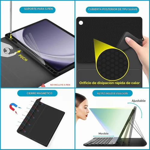 Vista 4 de DETUOSI Funda con teclado retroiluminado para Samsung Galaxy Tab A9 Plus/A9+ 5G de 11 pulgadas (SM-X210) 2023 Android Tablet con soporte para S Pen