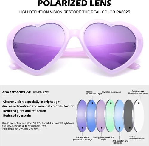 Vista 5 de Pro Acme Lentes de sol de corazón para mujer, polarizados, encantadores, estilo retro, de moda roja