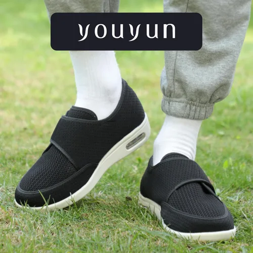 Vista 4 de youyun Zapatos para diabéticos para hombres de ancho ancho, zapatos diabéticos para hombres mayores, cierre ajustable, transpirables, ligeros