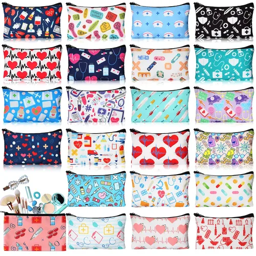 Vista 23 de 24 piezas bolsas de maquillaje a granel, bolsas de cosméticos de lona, organizador de bolso, bolsa cosmética con cremallera, bolsa de tocador