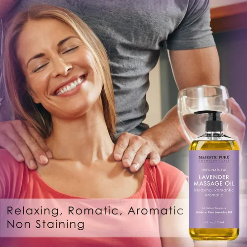Vista 5 de Majestic Pure Aceite de masaje muscular para dolores musculares, aceite de masaje de lavanda y aceite de masaje de incienso, paquete de 8 onzas