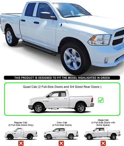Vista 2 de APS Estribos de acero inoxidable con armadura lateral de 6.5 pulgadas compatibles con Dodge Ram 1500 Quad Cab 2009-2018
