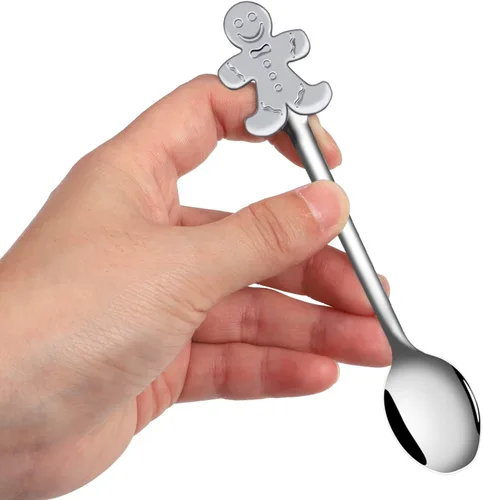 Vista 6 de Aneco Juego de 12 mini cucharas navideñas de acero inoxidable para café, té, sopa de azúcar, postre condimento, helado