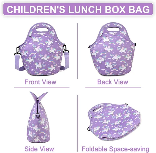Vista 6 de VASCHY Lonchera para niños, bolsa de almuerzo ligera de neopreno para niños pequeños y niñas a la escuela, guardería, jardín de infantes, unicornio