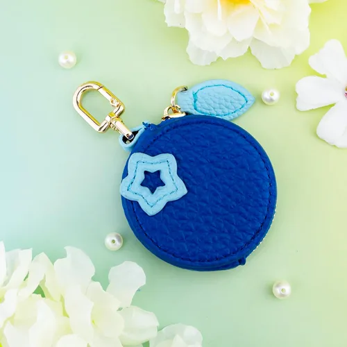 Vista 5 de Bonito llavero Y2k de piel de arándanos con cremallera, para mujeres y niñas, accesorios estéticos, monedero, llavero de fruta azul