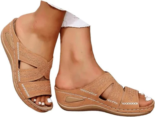 Vista 7 de Sandalias ortopédicas para mujer, plataforma elegante, tacón de cuña, sin cordones, puntera abierta, sandalias ortopédicas casuales de verano