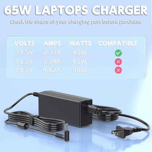 Vista 3 de 45W Laptop Charger Compatible with HP is 13252, L25296 001/002/003/004, 741727-001, 721092-001, 719309-001, 213349-109, 213349-009, HSTNN-DA40