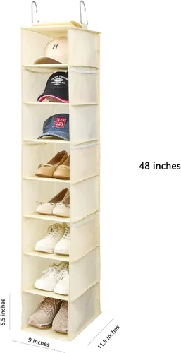 Vista 3 de Berdeng Organizador colgante de zapatos para armario con bolsillos de malla lateral, estantes para gorras de béisbol, soporte para zapatos y Beige