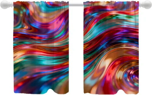 Vista 82 de Shrahala Blue Bright Blackout Curtain Tiers, Colorful Acrylic Paint Pour Abstract Design Kitchen Valance Light Blocking Tier Drapes with Rod Pocket