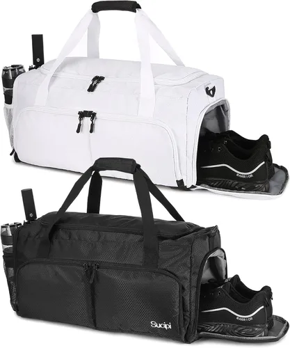 Vista 9 de Sucipi Bolsa de gimnasio para hombres y mujeres, bolsas de viaje pequeñas con compartimento para zapatos y bolsillo húmedo, bolsa ligera de fin