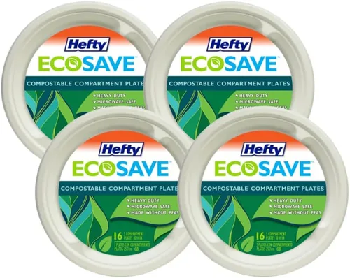 Vista 8 de Hefty EcoSave - Platos desechables con compartimentos, hechos de materiales a base de plantas, platos de papel resistentes, 10 ¼ pulgadas, 16