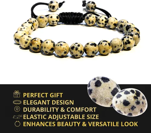 Vista 95 de Adjustable Crystal Bracelet – Gemstone Bead Bracelet with Adjustable Macrame String – Chic Gemstone Bracelet for Men and Women – 8mm Round Healing