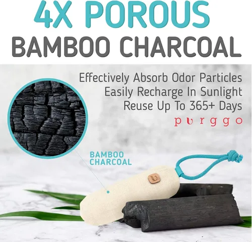 Vista 3 de PURGGO Bolsa purificadora de aire de carbón de bambú, dura más de 365 días, desodorante para zapatos, eliminador de olores, sin productos químicos