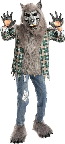 Vista 8 de Disfraz unisex de hombre lobo verde con máscara guantes y funda de zapatos