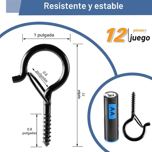 Vista 5 de ADIIL 12 ganchos Q con hebilla de seguridad, ganchos de tornillo resistentes al viento para colgar luces de cadena al aire libre, plantas, luces
