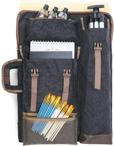 Vista 3 de TRANSON Estuche de Portafolio de Arte Mochila de Lona Bolsa Grande 26” x 19.5