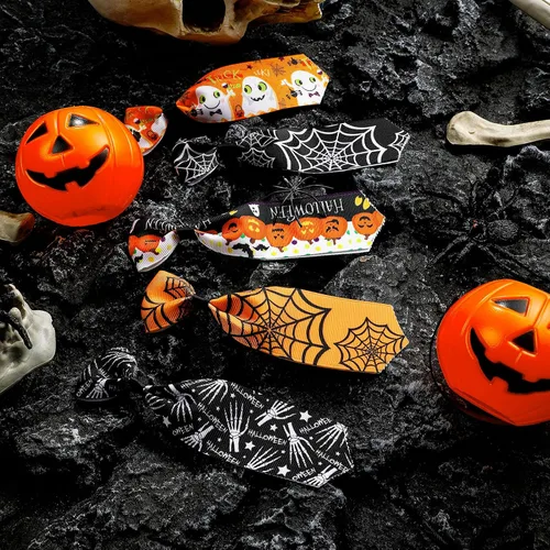 Vista 7 de Frienda 6 lazos de Halloween para perros pequeños, gatos, collares de perro de Halloween, ajustables, calavera, corbatas para mascotas, corbatas