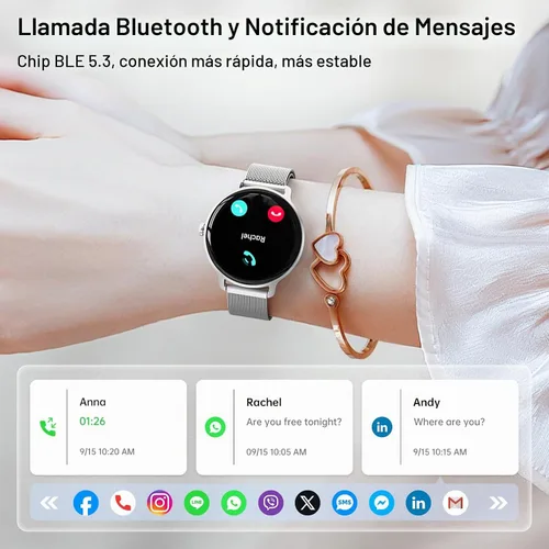 Vista 2 de [Usado] Reloj inteligente para mujer, pantalla AMOLED de 1.27 pulgadas con respuesta/llamada para iPhone/Android/Samsung, rastreador de actividad
