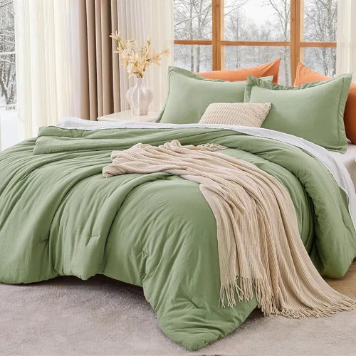Vista 19 de MUXHOMO Juego de edredón beige tamaño individual/individual XL, ropa de cama alternativa ultrasuave para todas las estaciones. El juego de cama