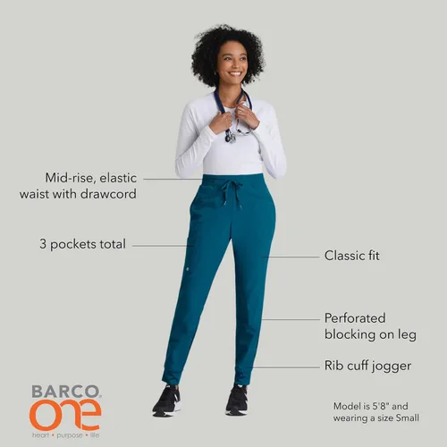 Vista 4 de Barco One Pantalón deportivo, pantalón quirúrgico de altura media, con tejido elástico de 4 vías y 3 bolsillos, para mujer