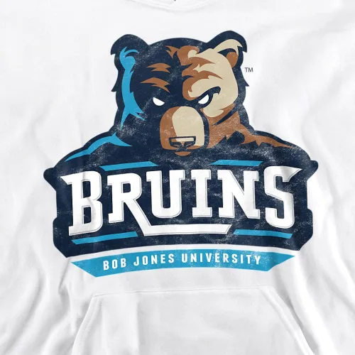 Vista 2 de LOGOVISION Sudadera con capucha oficial de Bob Jones University con logotipo primario envejecido para niños y niñas Blanco