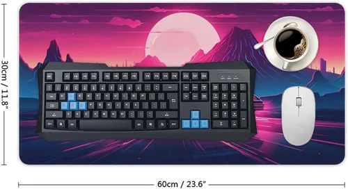 Vista 2 de Large Mouse Pad Synthwave Car Mountain Red Sun Vaporwave Desk Mat Computer Accessories Gaming Office Organizers Supplies Decor Essentials Keyboard