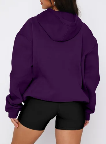 Vista 20 de onlypuff Sudadera casual con capucha para mujer, de manga larga, con bolsillo de canguro, hombro caído