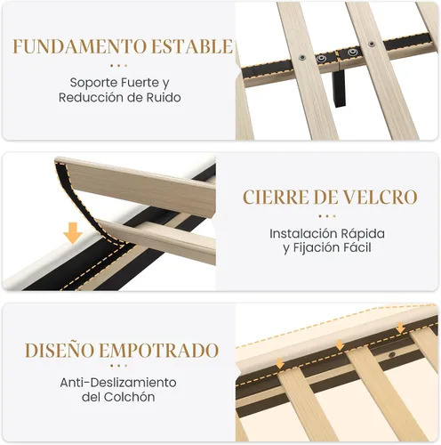 Vista 5 de SHA CERLIN Base de cama tamaño completo con cabecera ajustable, plataforma tapizada de piel sintética con listones de madera, base de colchón Blanco