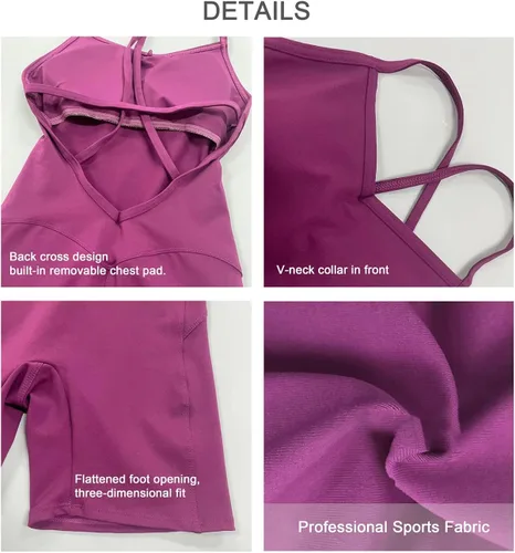 Vista 6 de RALPH ROY Traje Catsuit de una pieza con sensación de nude, overol de yoga sin espalda cruzada para mujer, traje deportivo para gimnasio atlético
