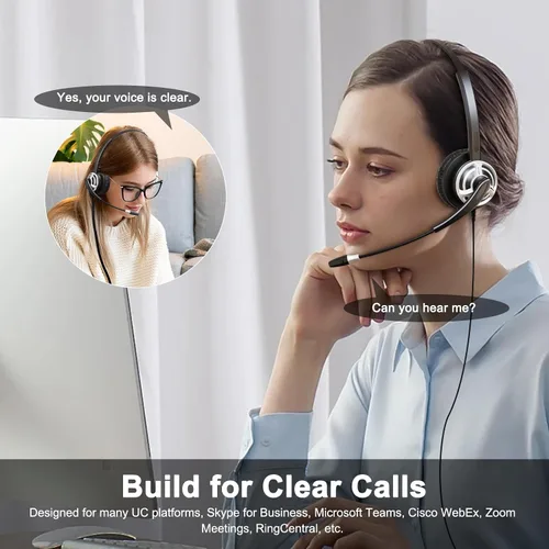 Vista 3 de MKJ Auriculares USB con micrófono para PC, auriculares de computadora con micrófono de cancelación de ruido para centro de llamadas y oficina