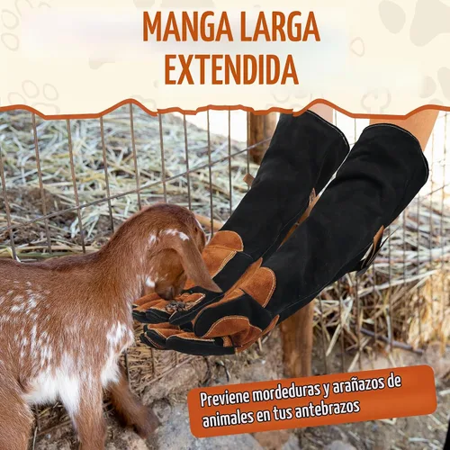 Vista 5 de HANDLANDY Guantes de manejo de animales, a prueba de mordeduras para manejo Negro marrón