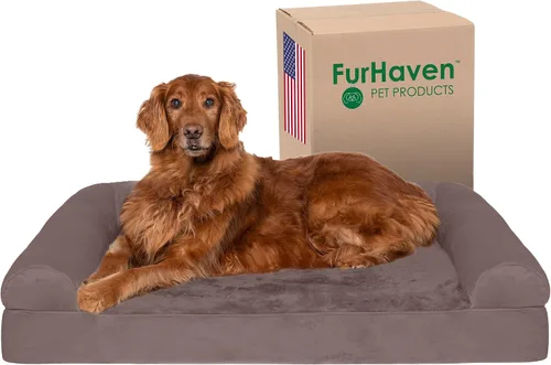 Vista 16 de Furhaven - Cama ortopédica para perros, estilo sofá, acolchada, con funda extraíble y lavable, marrón tostado, tamaño jumbo (XL)